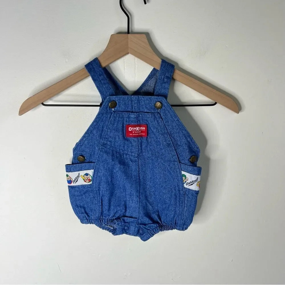 Vintage OshKosh B'gosh Classic Blue Kids Bubble Overalls Made in USA 6-9mo